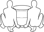 Two people lifting drum