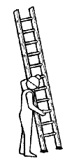 Ladder upright and close to the body with a firm grip