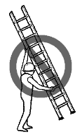 Do not hold ladder away from the body