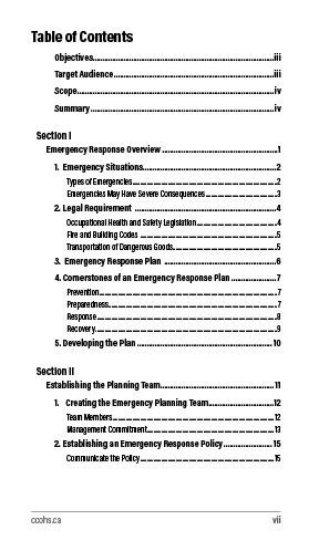 Snapshot of the publication's Table of Contents