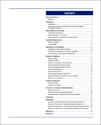 Snapshot of the publication's Table of Contents