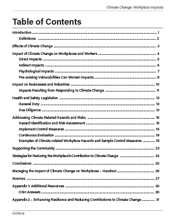 Snapshot of the publication's Table of Contents
