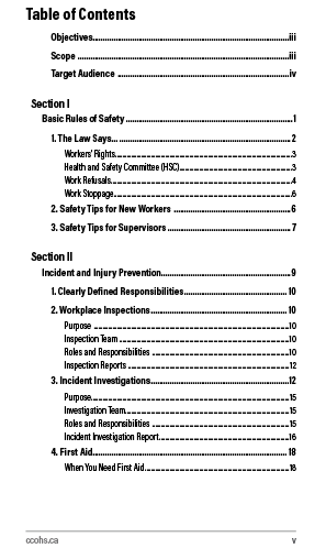 Snapshot of the publication's Table of Contents