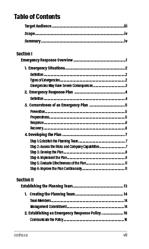 Snapshot of the publication's Table of Contents