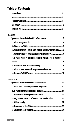 Snapshot of the publication's Table of Contents