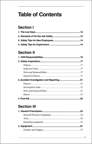 Snapshot of the publication's Table of Contents