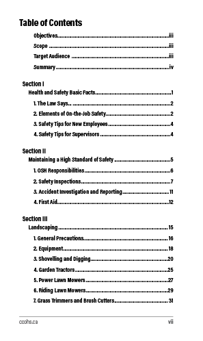 Snapshot of the publication's Table of Contents