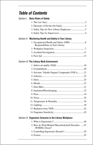 Snapshot of the publication's Table of Contents