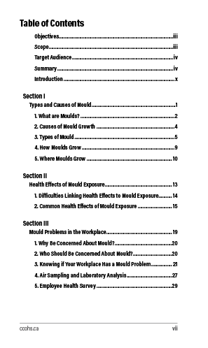 Snapshot of the publication's Table of Contents