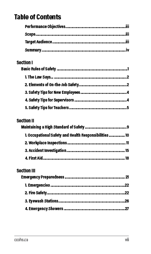 Snapshot of the publication's Table of Contents