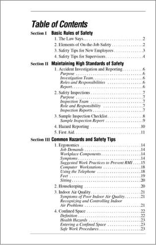 Snapshot of the publication's Table of Contents