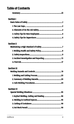 Snapshot of the publication's Table of Contents