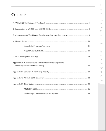 Snapshot of the publication's Table of Contents