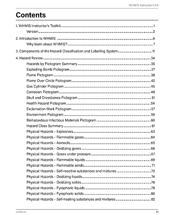 Snapshot of the publication's Table of Contents