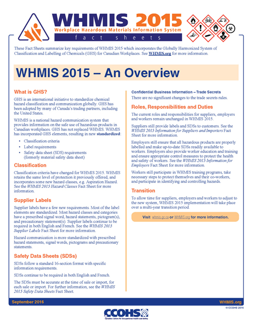 CCOHS: WHMIS 2015 Fact Sheets