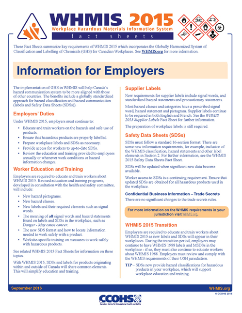 CCOHS: WHMIS 2015 Fact Sheets
