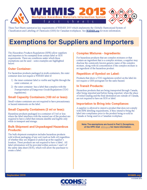 WHMIS 2015 Fact Sheets
